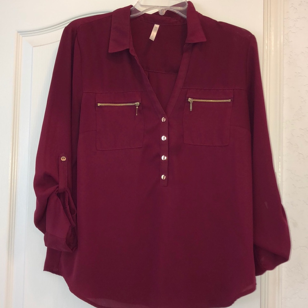 Maroon Sheer blouse large